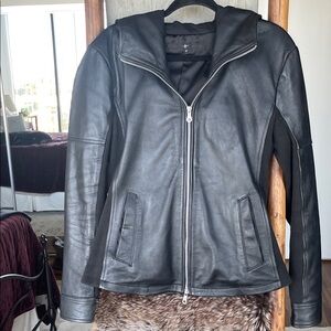Women's Hooded Black Leather Jacket